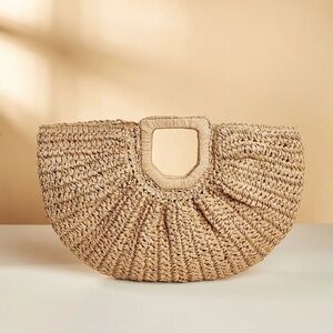NWT Brown Woven Straw Beach Handbag Clutch